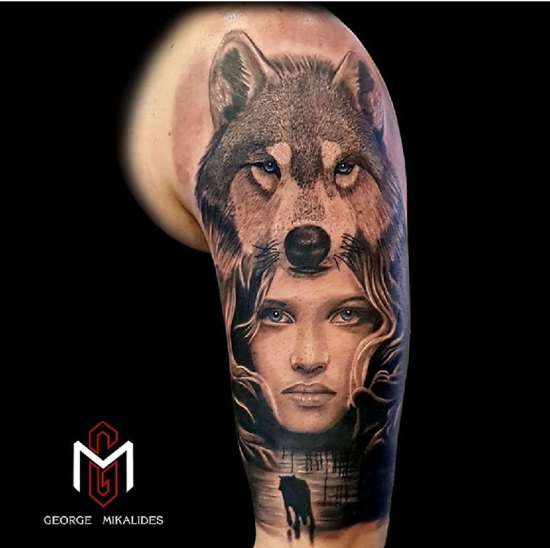 Black Ink Tattoo Hand Drawn Wolf Portrait Stock Illustration - Illustration  of hand, feline: 147494332